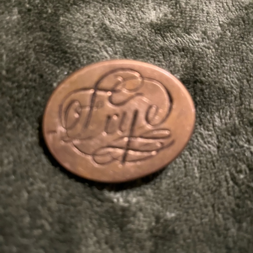 Women’s’ FRYE brass belt buckle with engraved Logo